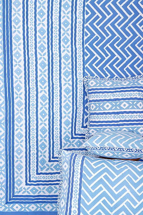 20s Cotton Bed Cover in Zigzag Geometric Block Print