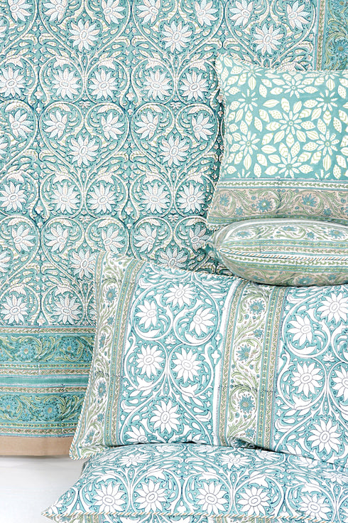 20s Cotton Bed Cover in Floral Block Print