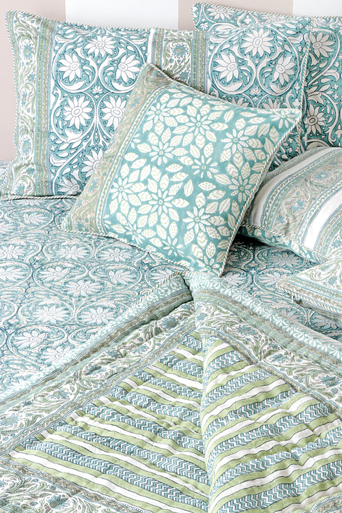 20s Cotton Cushion Cover in Floral Block Print