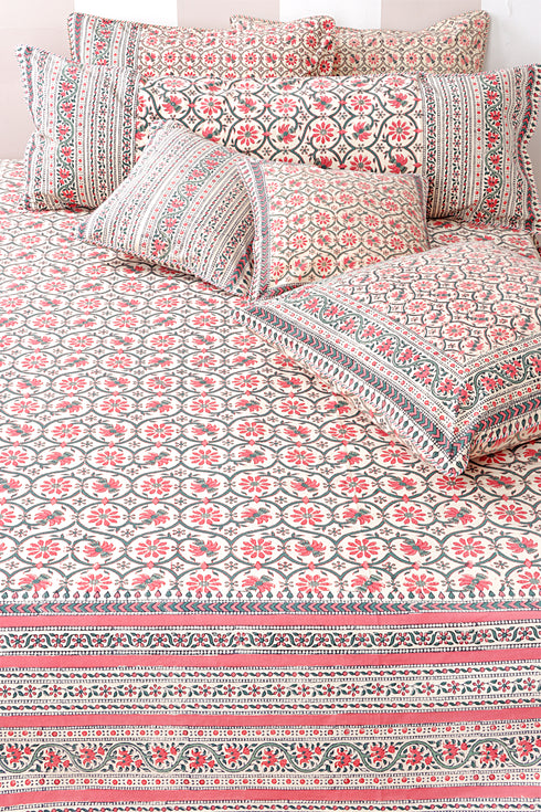 20s Cotton Bed Cover in Floral Block Print