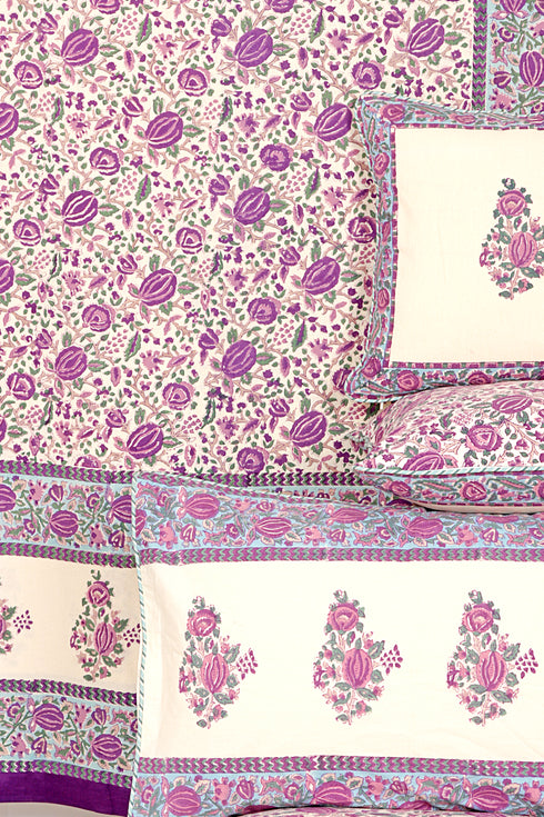 20s Cotton KING SIZE Bed Cover in Floral Block Print