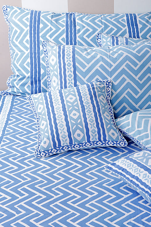 20s Cotton KING SIZE Bed Cover in Zigzag Geometric Block Print