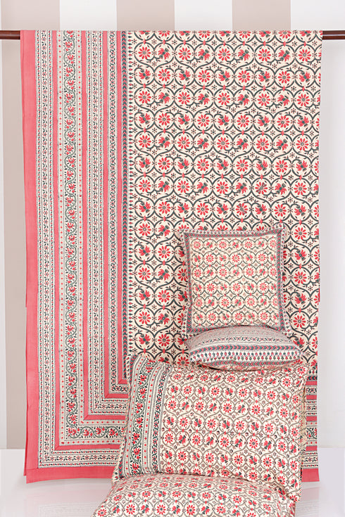 20s Cotton KING SIZE Bed Cover in Floral Block Print