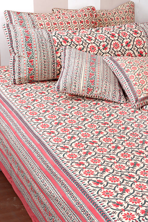 20s Cotton KING SIZE Bed Cover in Floral Block Print