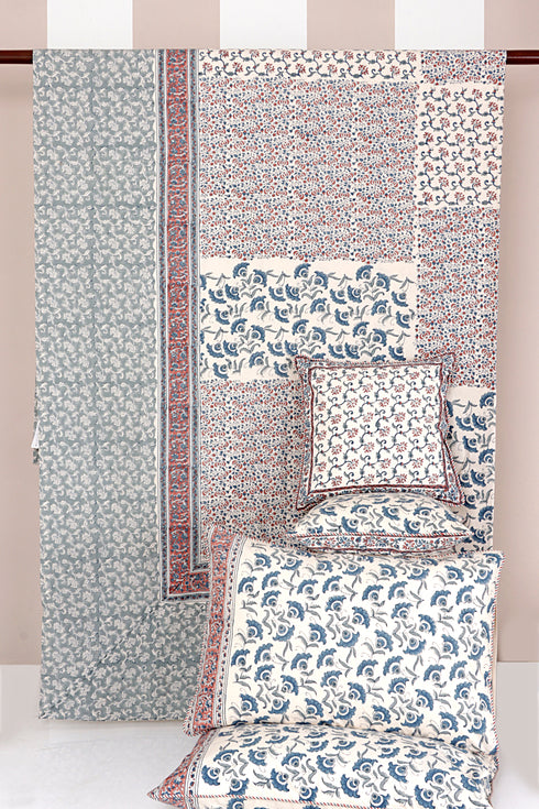 20s Cotton KING SIZE Bed Cover in Floral Block Print