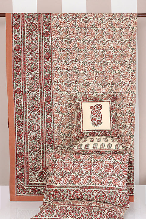 20s Cotton KING SIZE Bed Cover in Floral Block Print