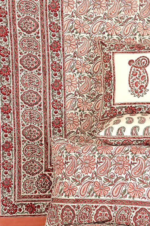 20s Cotton KING SIZE Bed Cover in Floral Block Print