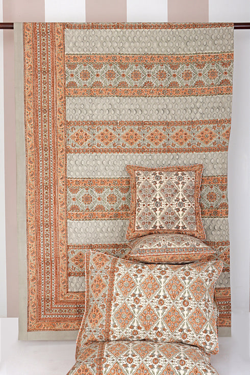 20s Cotton KING SIZE Bed Cover in Floral Block Print