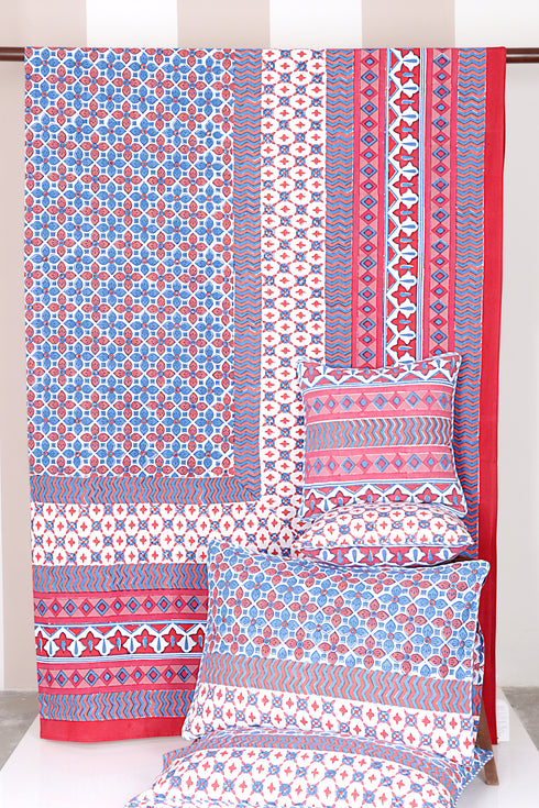 20s Cotton Bed Cover in Geometric Block Print