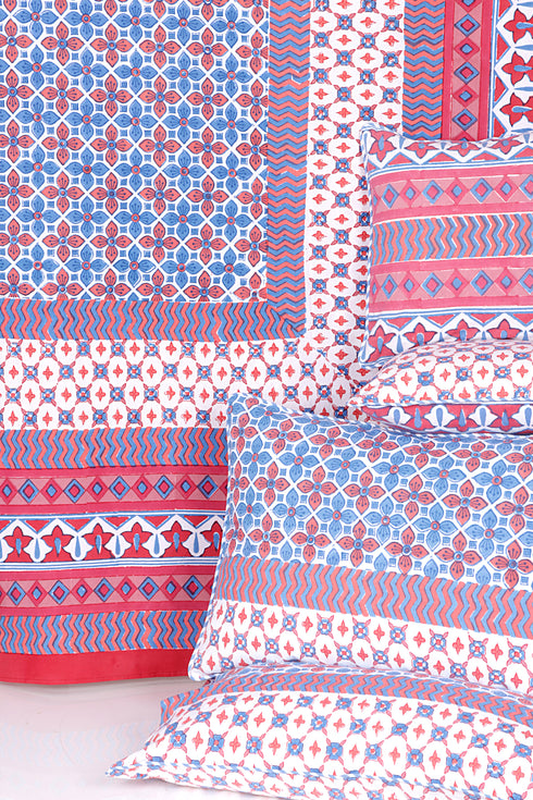 20s Cotton Bed Cover in Geometric Block Print