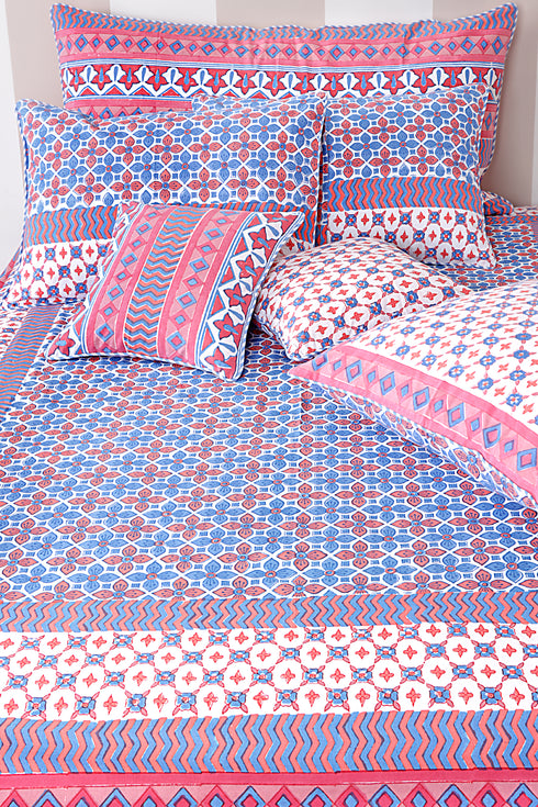 20s Cotton Cushion Cover in Geometric Block Print