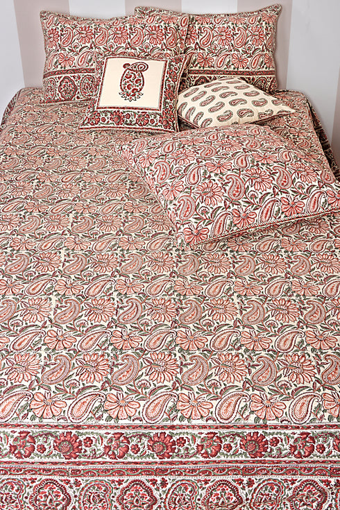 20s Cotton Bed Cover in Floral Block Print