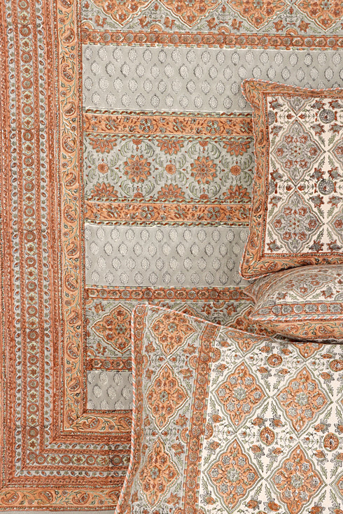20s Cotton Bed Cover in Floral Block Print