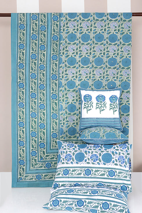 20s Cotton Bed Cover in Floral Block Print