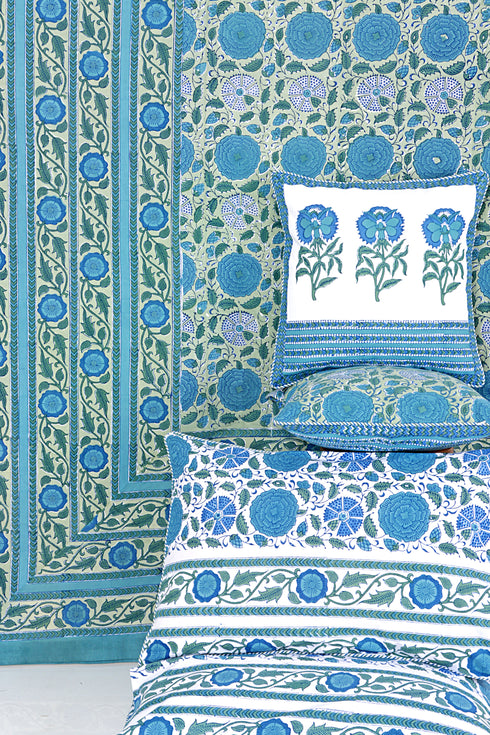 20s Cotton Bed Cover in Floral Block Print