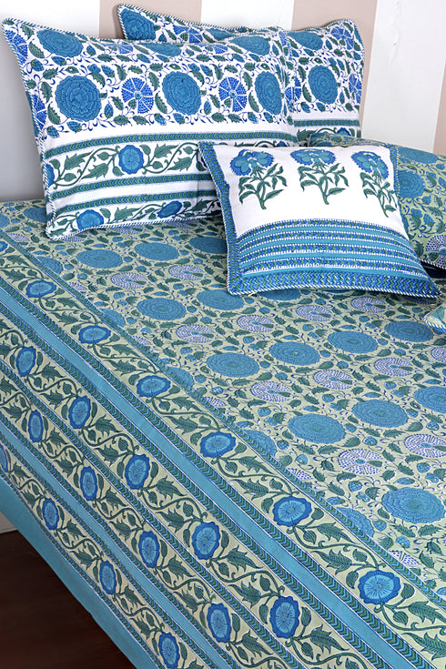 20s Cotton Bed Cover in Floral Block Print