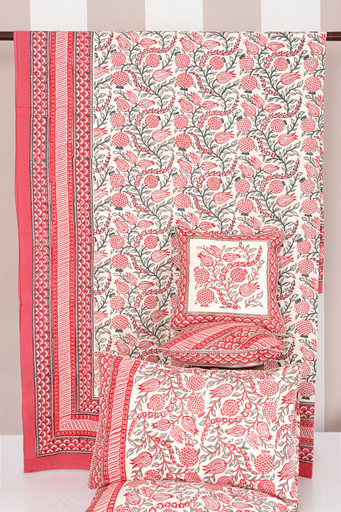 20s Cotton Bed Cover in Floral Block Print