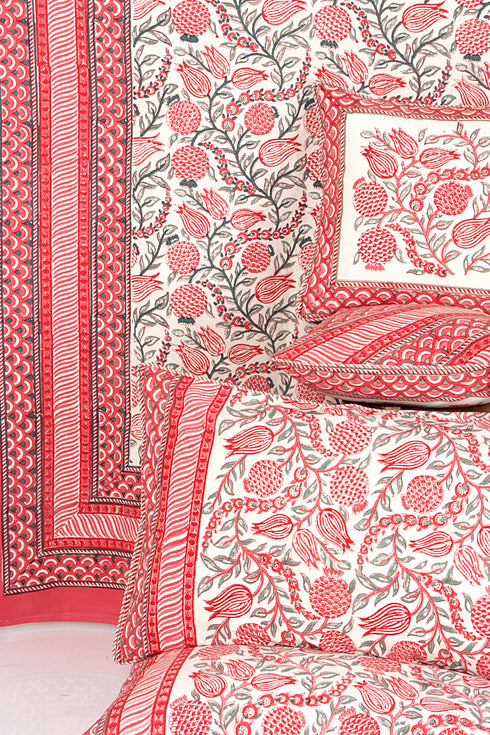 20s Cotton Bed Cover in Floral Block Print