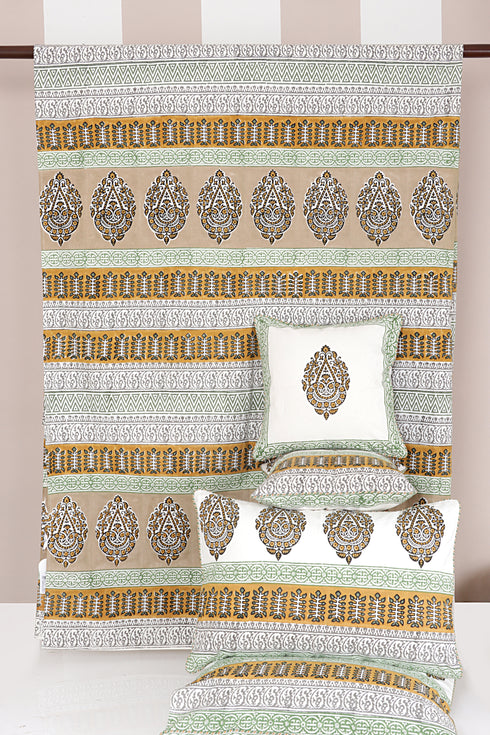 20s Cotton KING SIZE Bed Cover in Geometric Block Print