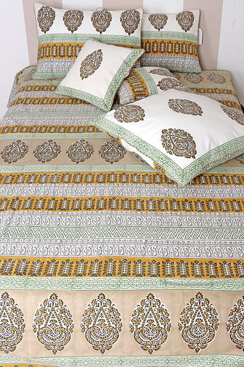 20s Cotton KING SIZE Bed Cover in Geometric Block Print