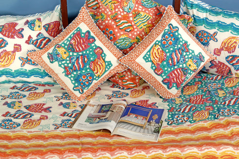20s Cotton Bed Cover In Graphic Block Print