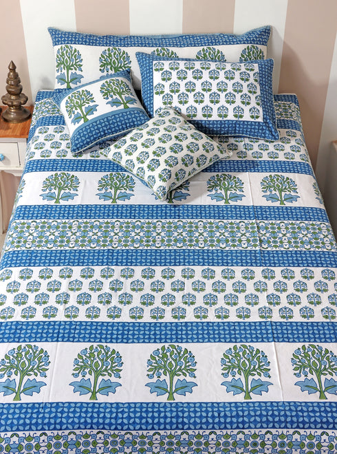 20s Cotton Cushion Cover in Floral Block Print