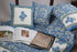 Cotton KING SIZE Bedspread With Floral Block Print in Blue on White Base