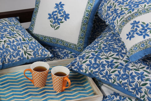 20s Cotton Cushion Cover in Floral Block Print