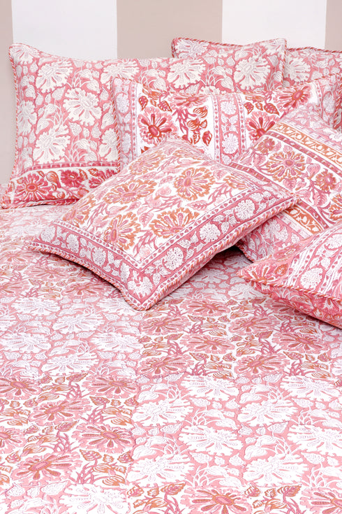 40s Cotton Pillow Cover in Floral Block Print