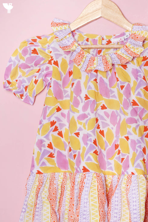 Cotton Frock & Shorts Set In Block Print