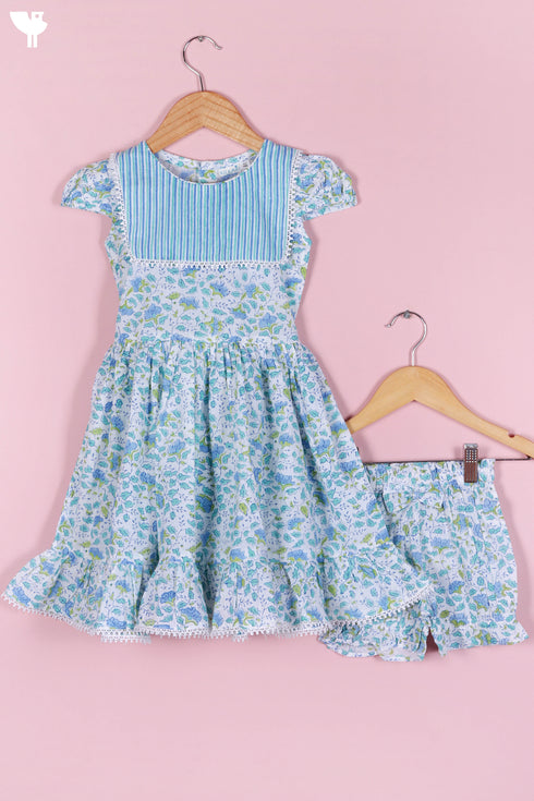 Cotton Top & Shorts Set In Floral Block Print