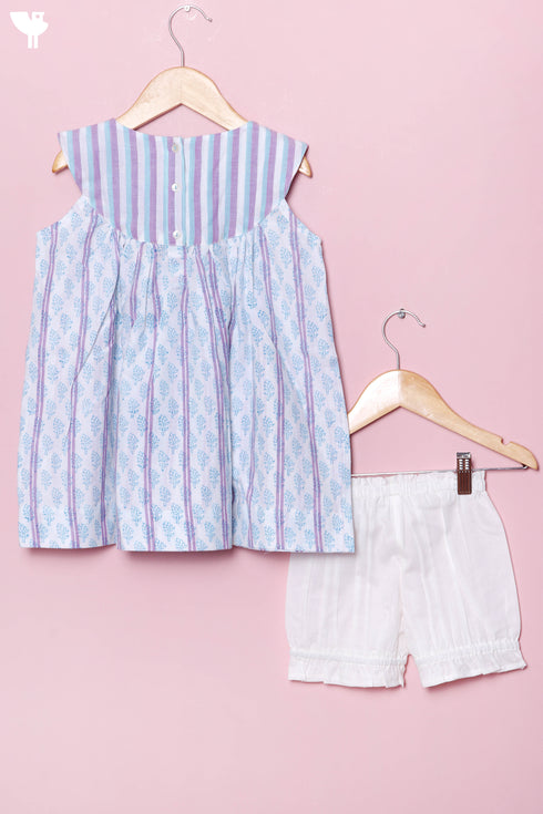 Khaadi Cotton Frock & Shorts Set In Block Print