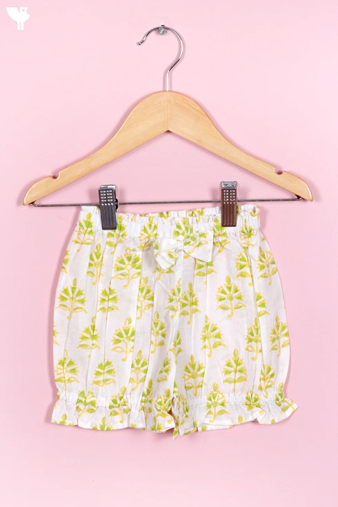 Cotton Frock & Shorts Set In Block Print