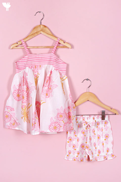 Cotton Frock & Shorts Set In Floral Print