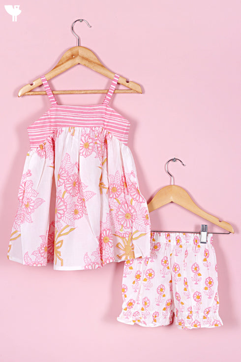 Cotton Frock & Shorts Set In Floral Print