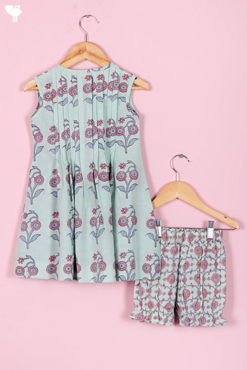 Cotton Frock & Shorts Set In Floral Print