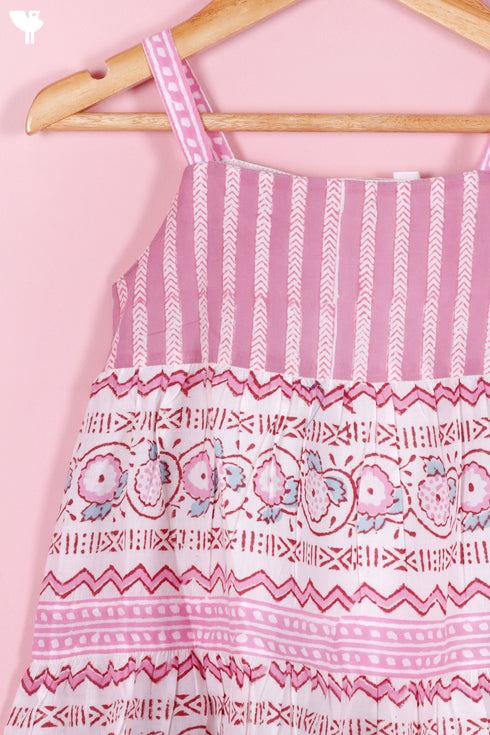 Cotton Frock & Shorts Set In Block Print