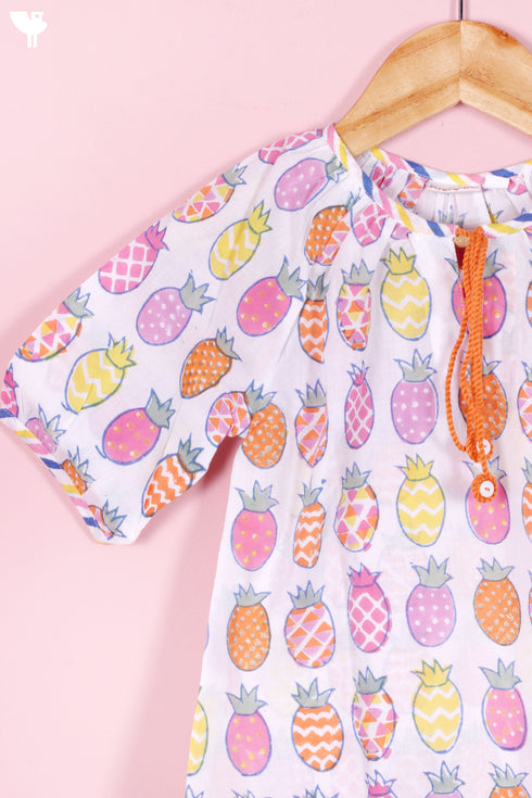 Slub Cotton Top & Shorts Set In Block Print