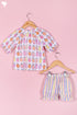 Slub Cotton Top & Shorts Set In Block Print