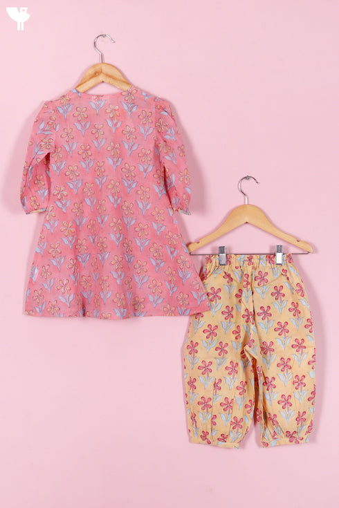 Cotton Girl’s Kurta and Pant Set In Block Print