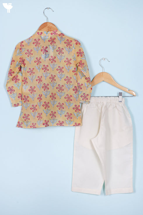 Cotton Boys Kurta Pajama Set In Block Print