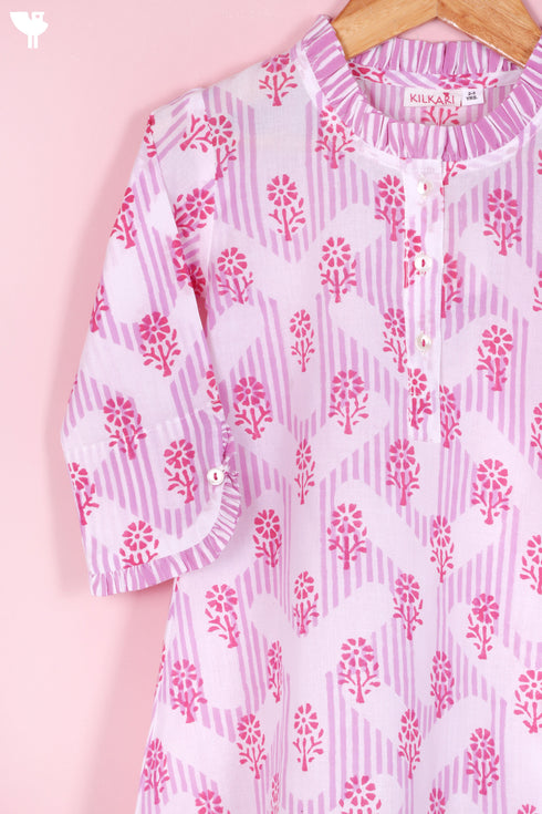 Cotton Girl’s Kurta and Pant Set In Block Print