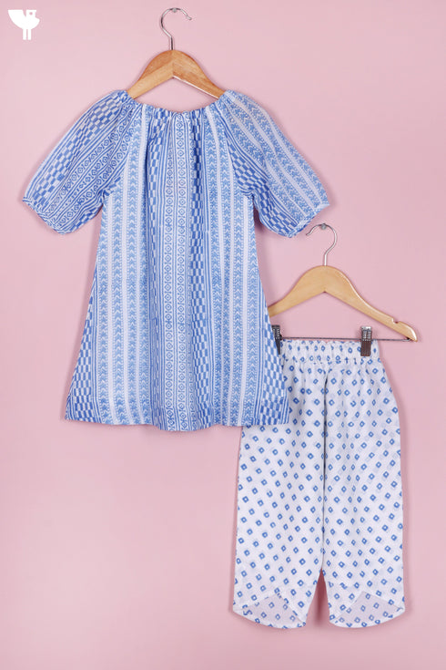 Cotton Girl’s Kurta and Pant Set InBlock Print