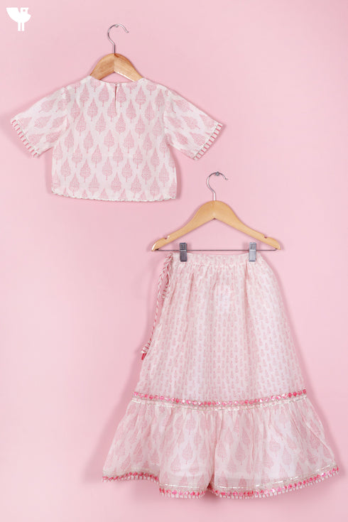 Chanderi Silk Lehenga Set In Floral Block Print