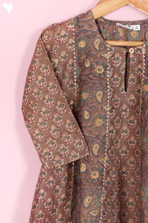 Chanderi Silk Girl’s Kurta and Pant Set In Block Print