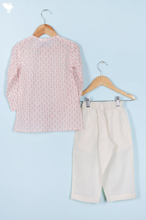 Cambric Cotton Soft Pink Kurta Pajama Set With Vest