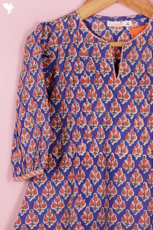 Cambric Cotton Royal Blue Peach Girls Kurta and Pant Set