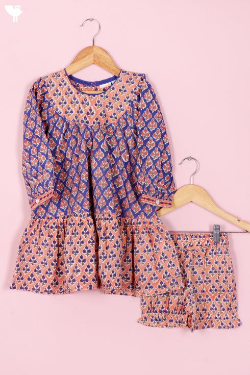 Cambric Cotton Orange Peach Blue Girls Top and Short Set