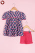 Cambric Cotton Navy Blue Girls Top and Short Set