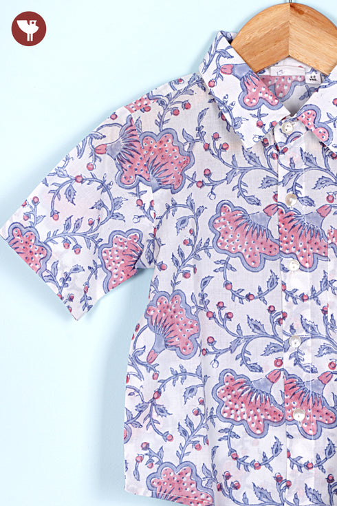 Cambric Cotton Shirt & Shorts Set in Block Print
